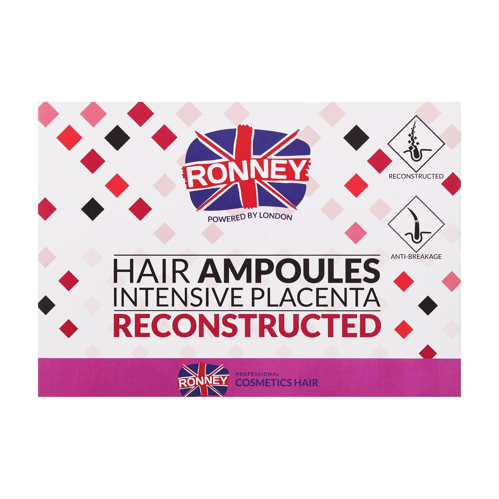 Ампули Ronney Hair Ampoules Intensive Placenta Reconstructed проти випадіння волосся, 6*10 мл